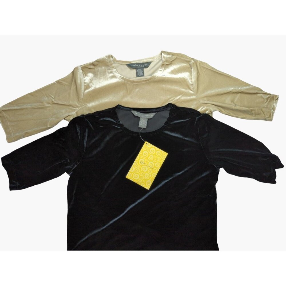 Vintage Jessica Holbrook Size S Set of 2 Stretch Velvet Half Sleeve Tops